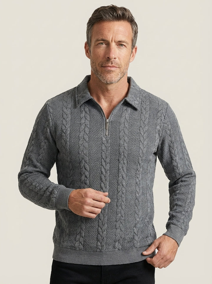 Pull Homme Col Polo Zippé – Gris Oscuro