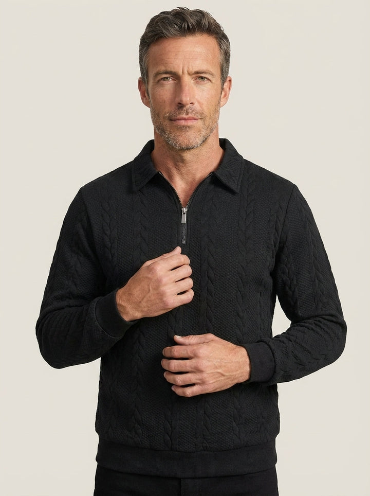 Pull Homme Col Polo Zippé – Noir