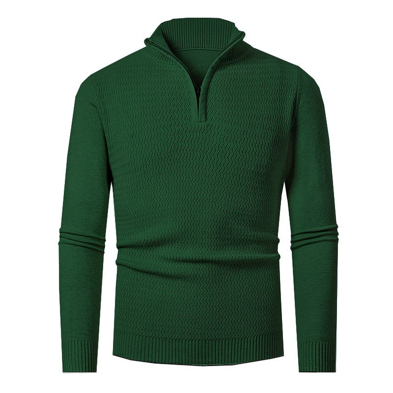 Pull Homme Col Zippé Structuré – Vert Militaire