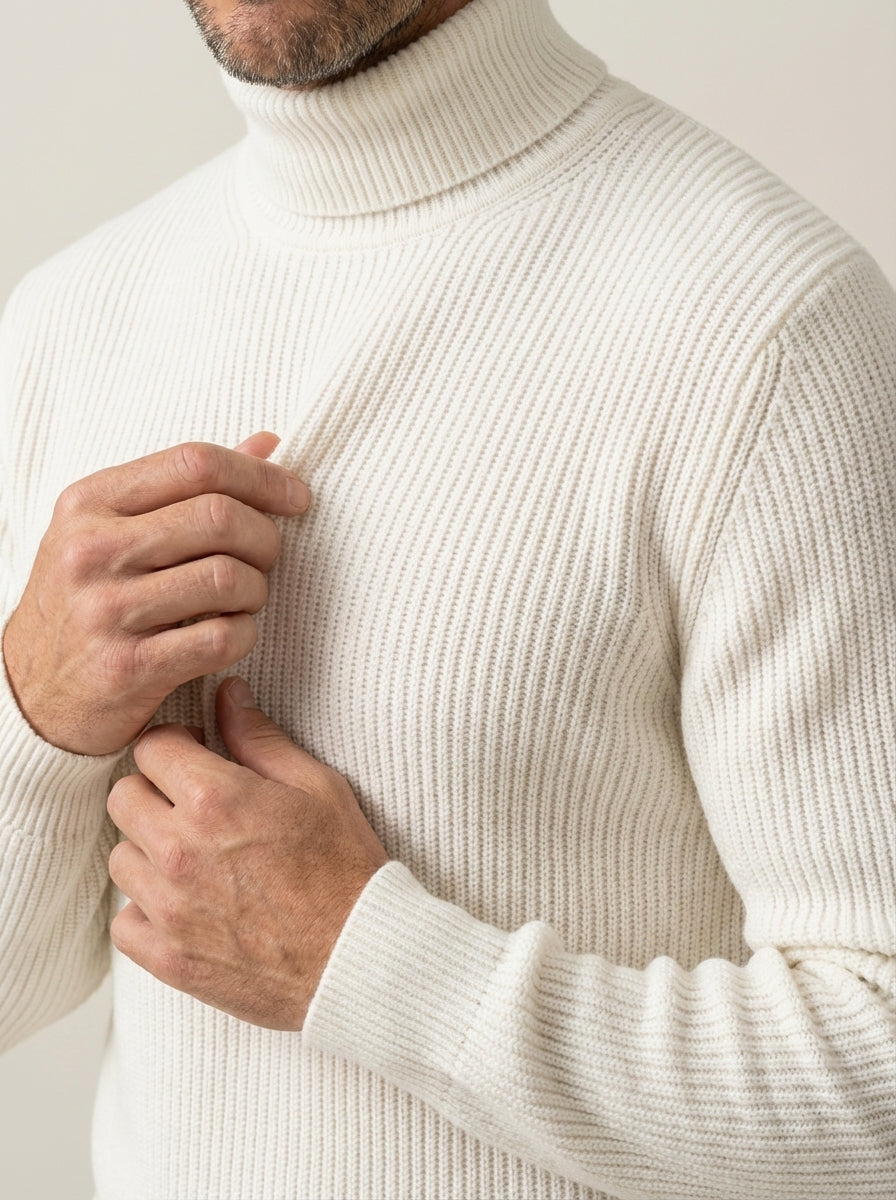 Pull Homme Côtelé à Col Roulé