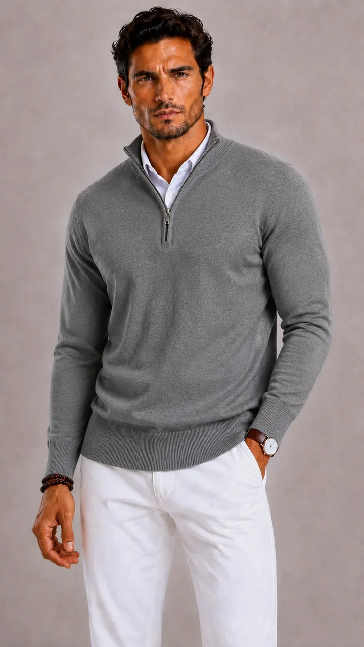 Pull Homme Élégant Col Zippé – Gris