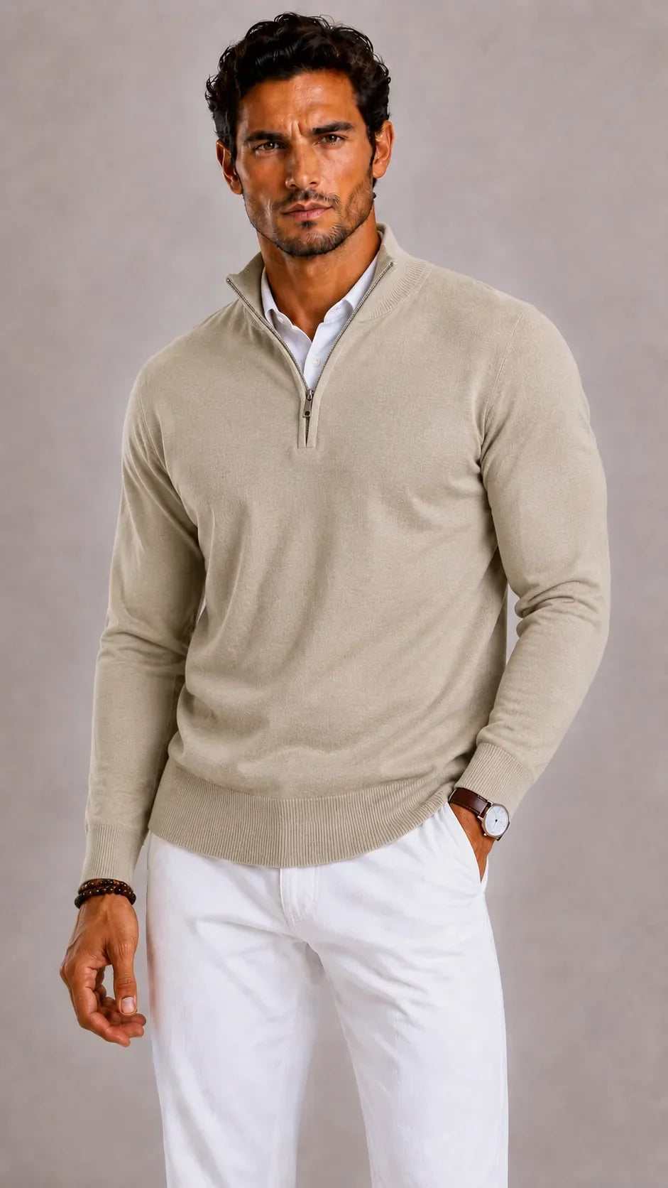 Pull Homme Élégant Col Zippé