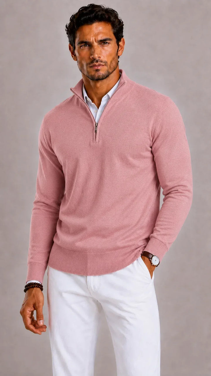 Pull Homme Élégant Col Zippé – Rose