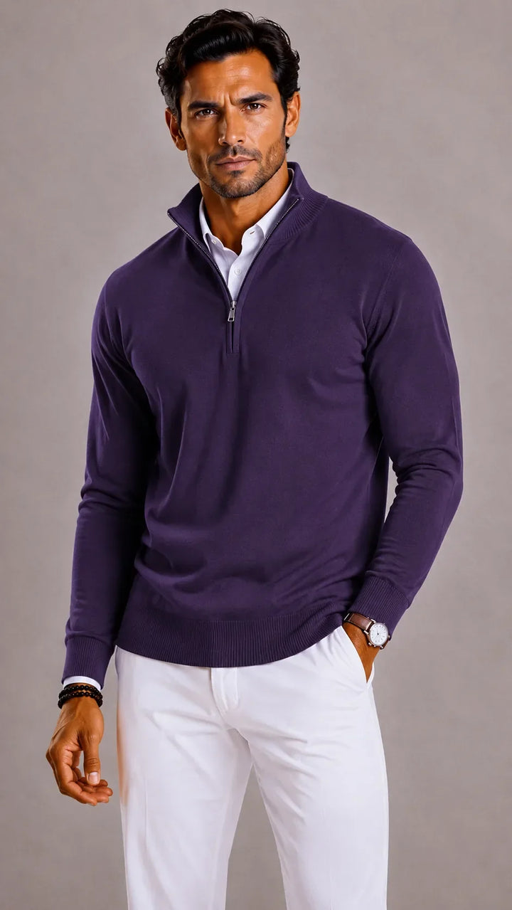 Pull Homme Élégant Col Zippé – Violet