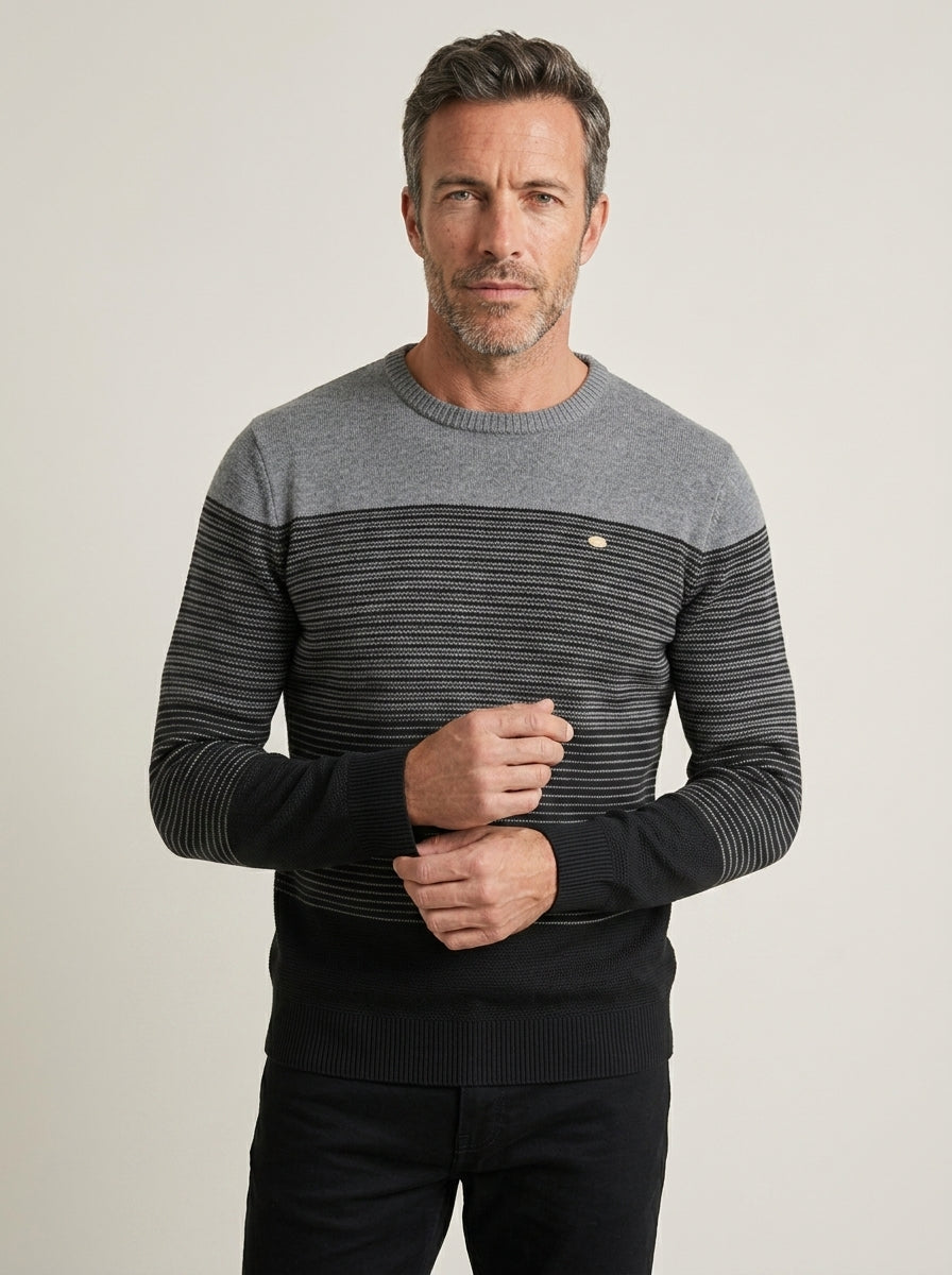 Pull Homme Rayé Bicolore – Gris