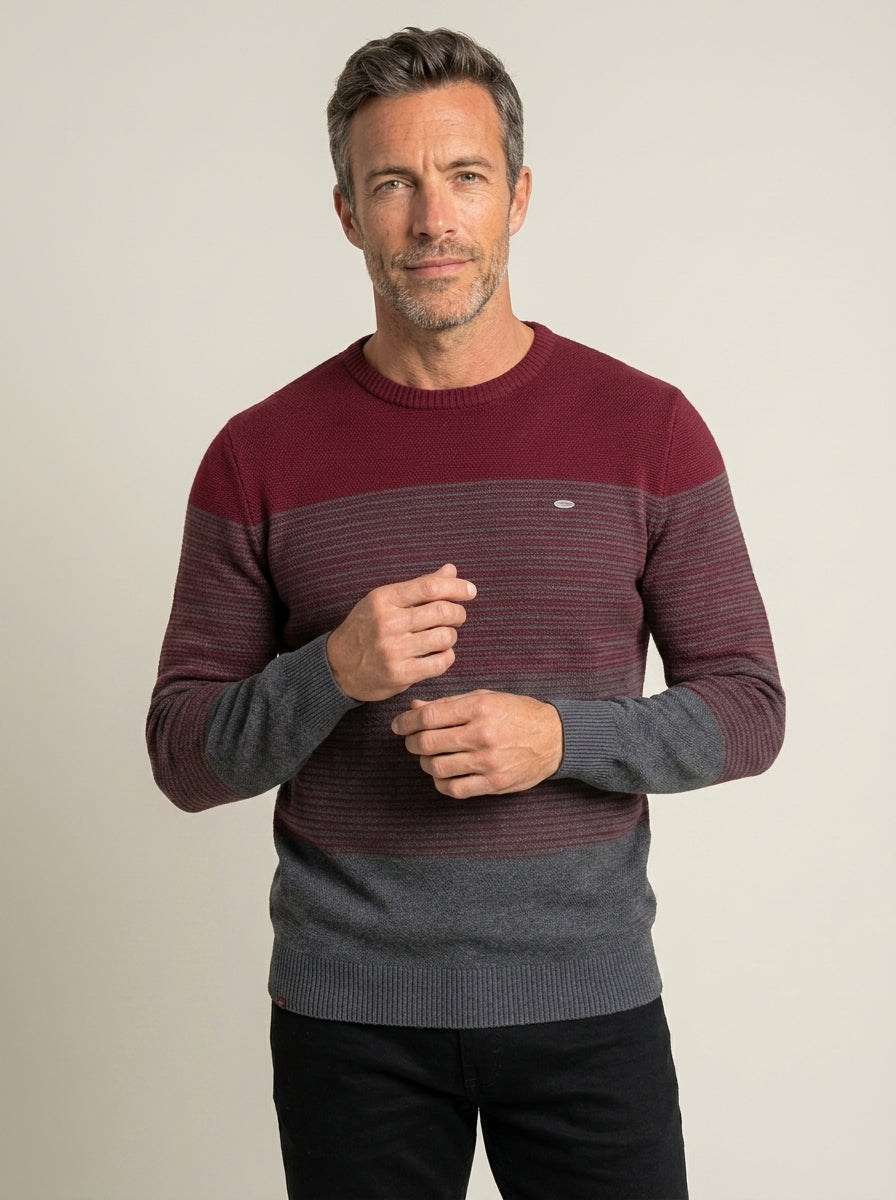 Pull Homme Rayé Bicolore – Rouge