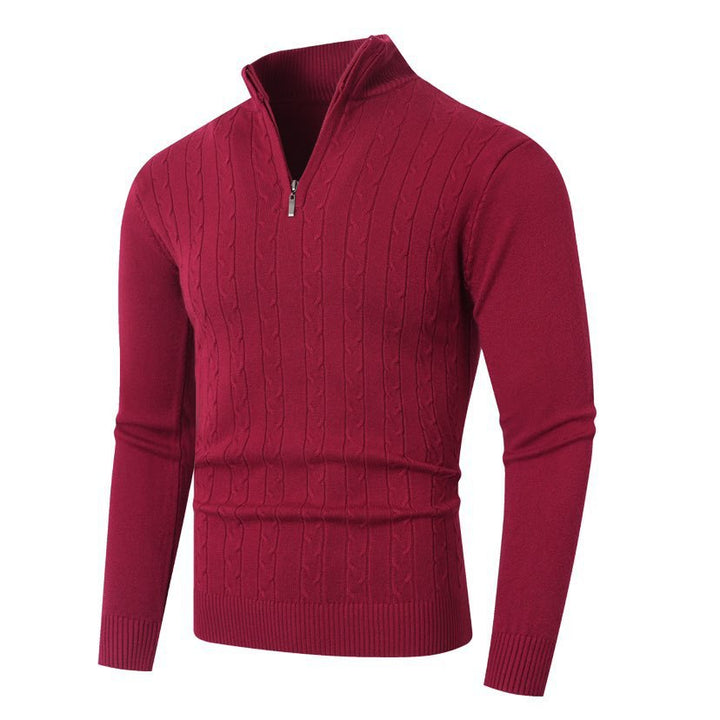 Pull Homme Texturé Col Zippé – Bordeaux