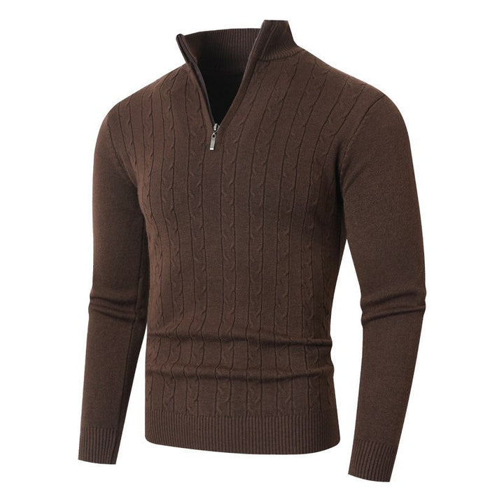 Pull Homme Texturé Col Zippé – Café