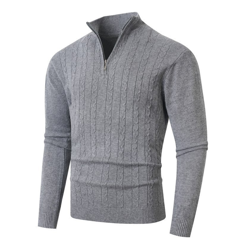 Pull Homme Texturé Col Zippé – Gris Foncé