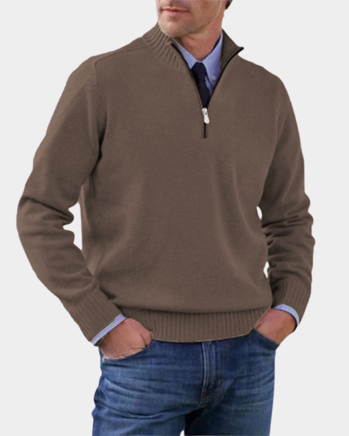 Pull Polyvalent à Col Zippé – Marron