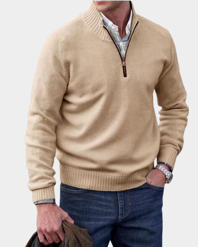 Pull Zippé à Col Montant – Kaki