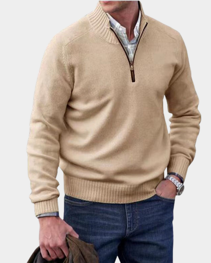 Pull Zippé à Col Montant – Kaki