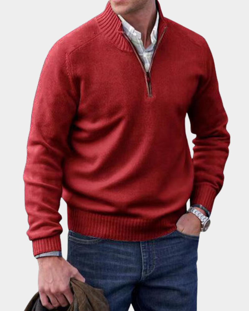 Pull Zippé à Col Montant – Rouge
