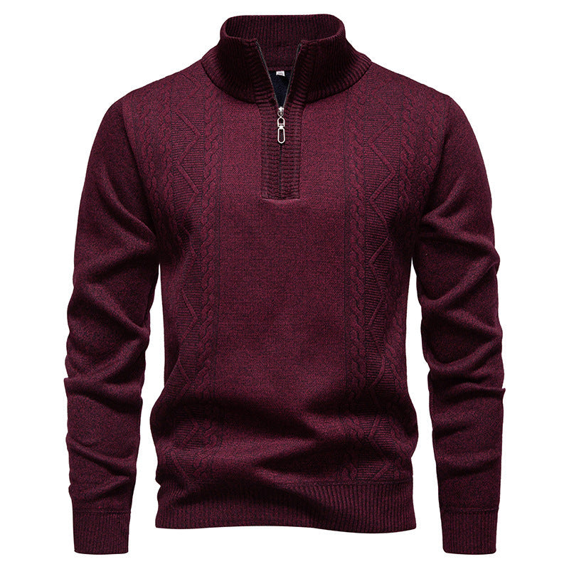 Pull Zippé à Motif Torsadé – Bordeaux