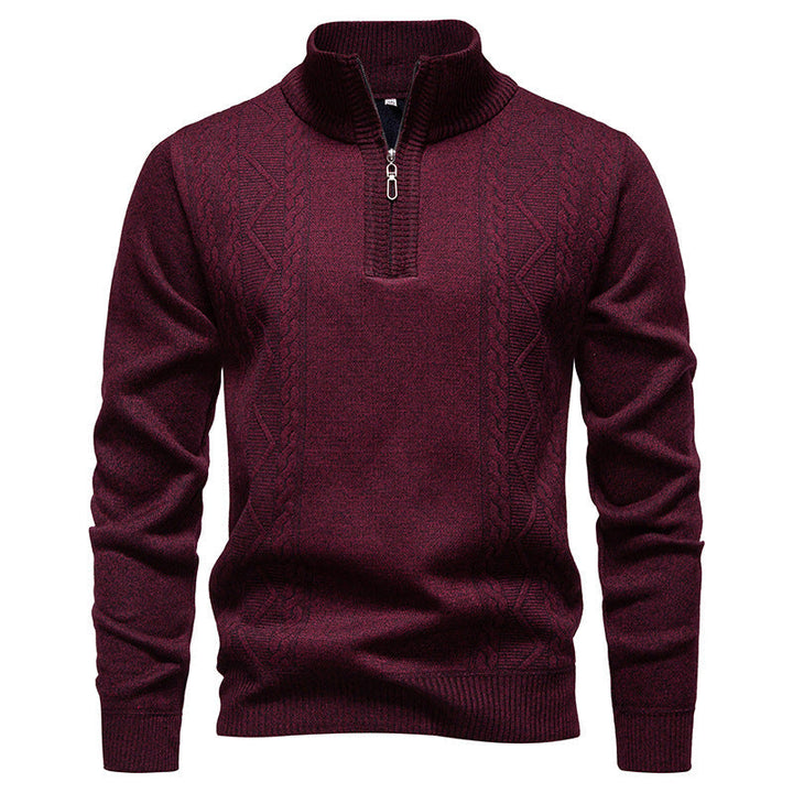 Pull Zippé à Motif Torsadé – Bordeaux