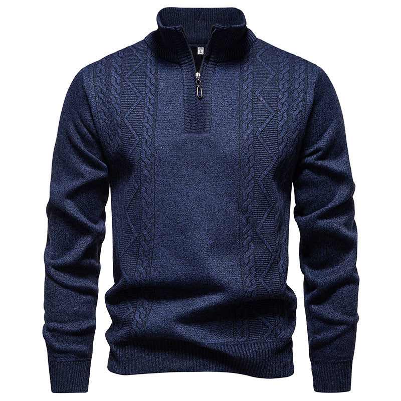 Pull Zippé à Motif Torsadé – Gris Foncé