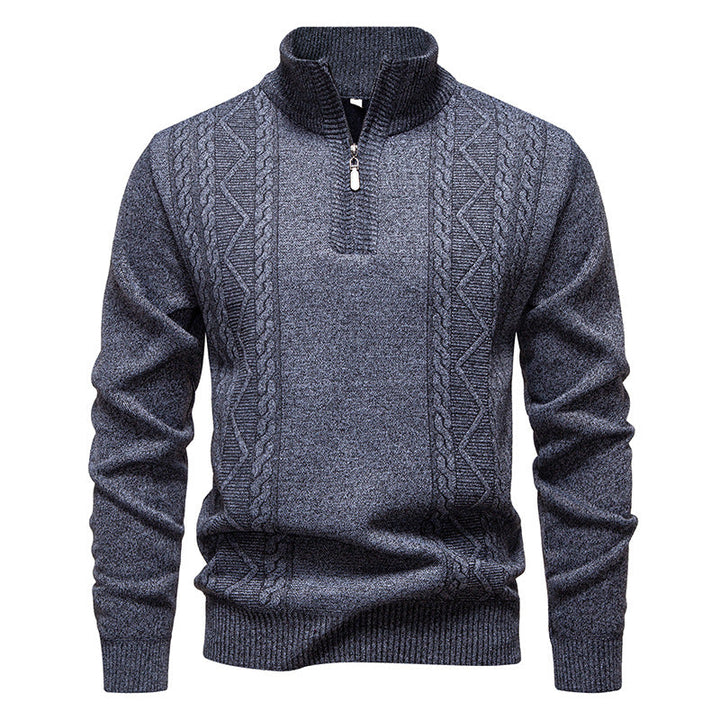 Pull Zippé à Motif Torsadé – Gris Clair