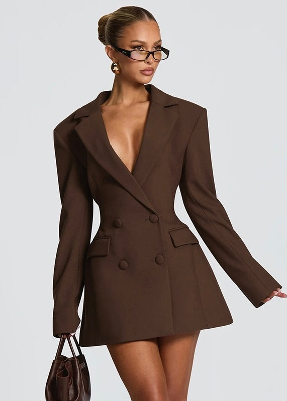 Robe Blazer Courte Structurée – Marron