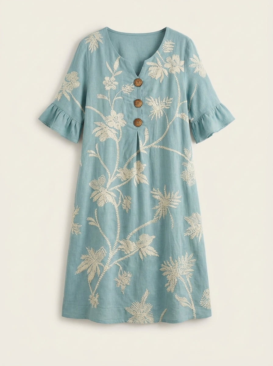 Robe Courte Brodée Bleue
