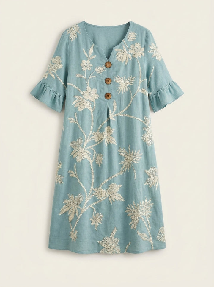 Robe Courte Brodée Bleue