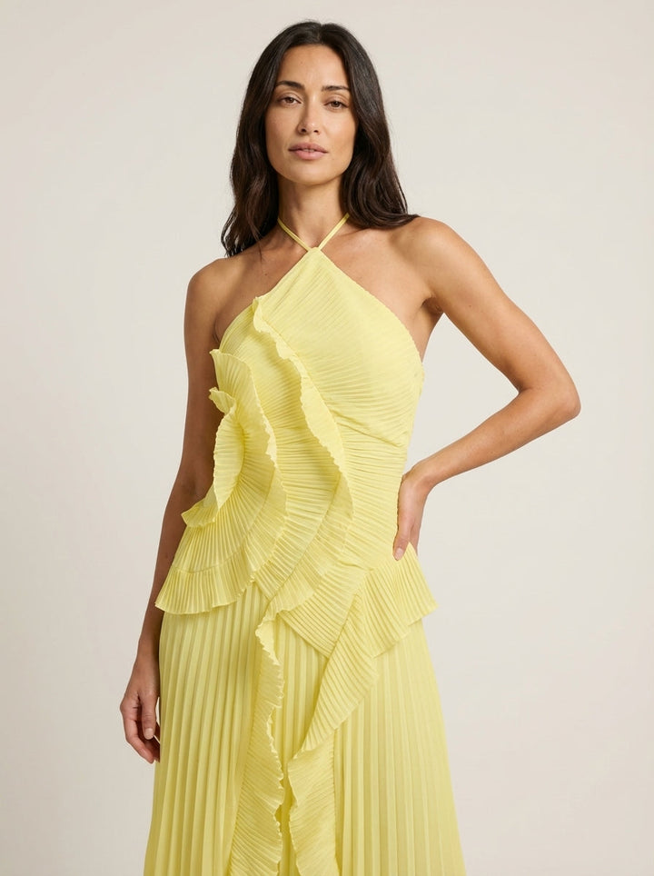 Robe de Cérémonie Plissée – Jaune