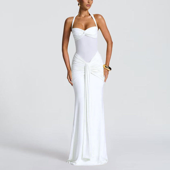 Robe Longue Dos Nu Drapée – Blanc