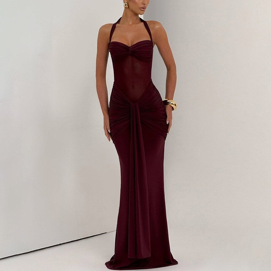 Robe Longue Dos Nu Drapée – Bordeaux
