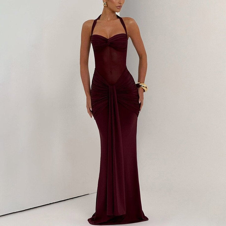 Robe Longue Dos Nu Drapée – Bordeaux