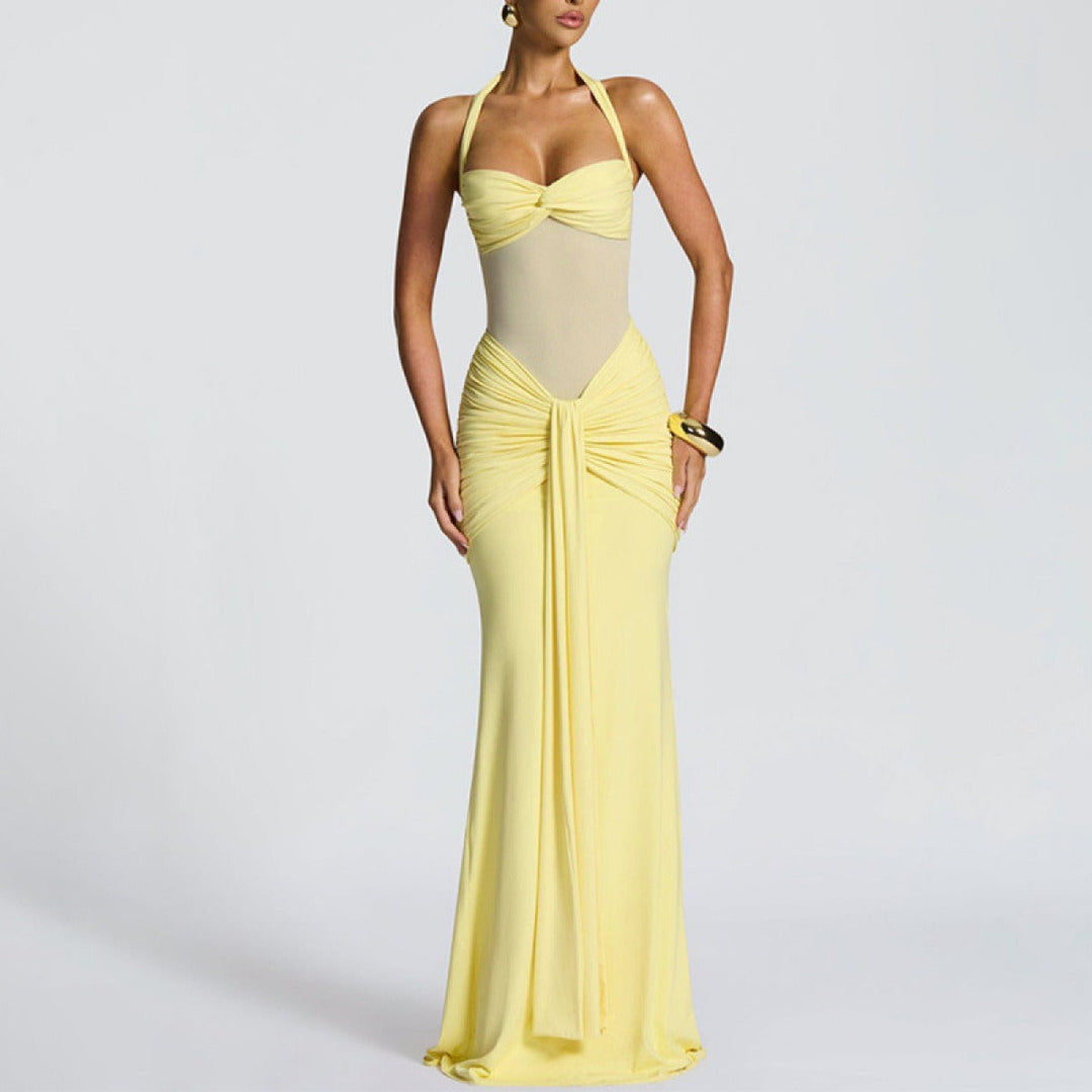 Robe Longue Dos Nu Drapée – Jaune