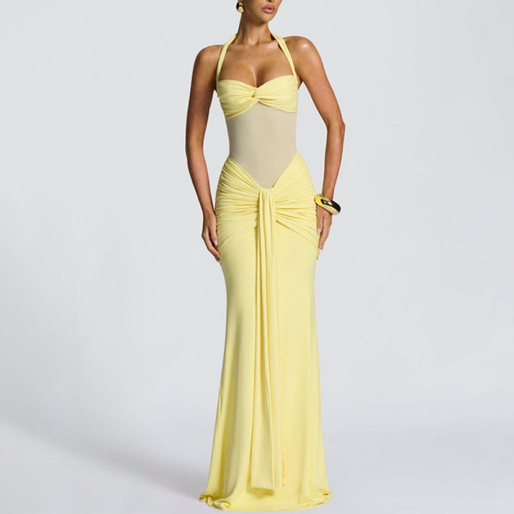 Robe Longue Dos Nu Drapée – Jaune