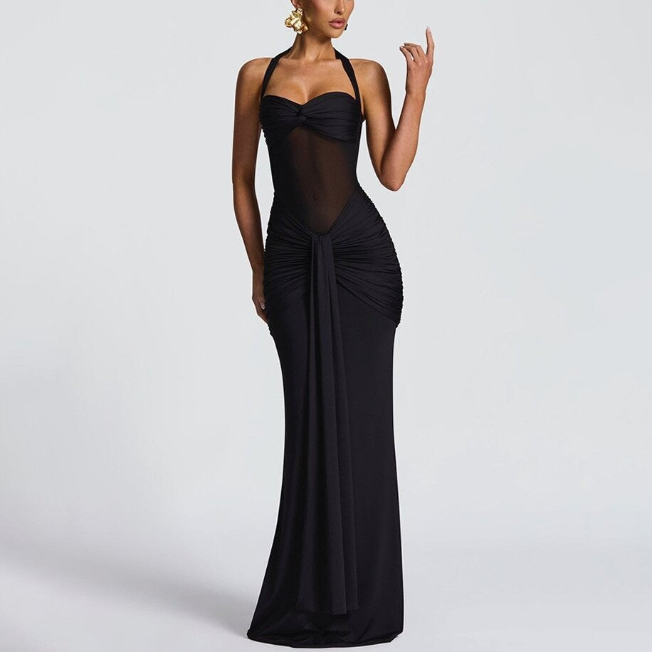 Robe Longue Dos Nu Drapée – Noir