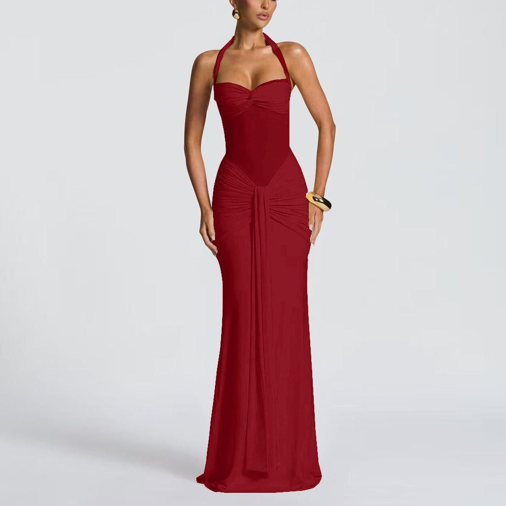 Robe Longue Dos Nu Drapée – Rouge
