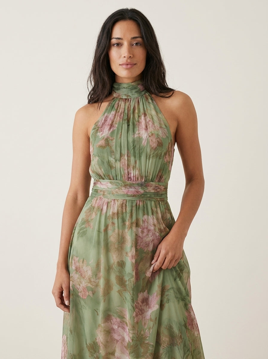 Robe Longue Fleurie Dos Nu – Vert