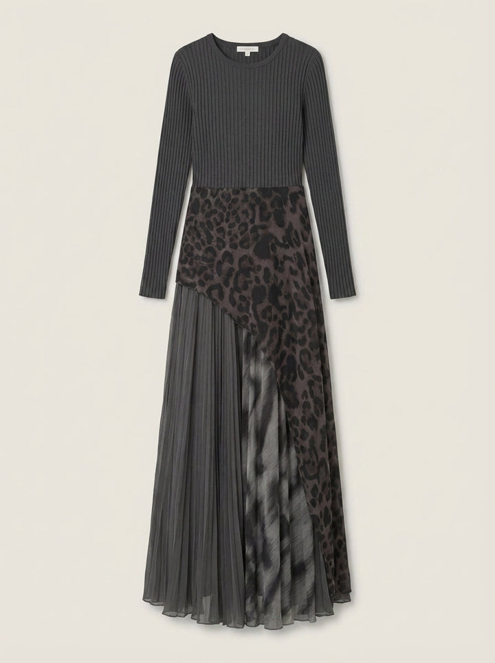 Robe Longue Plissée Léopard