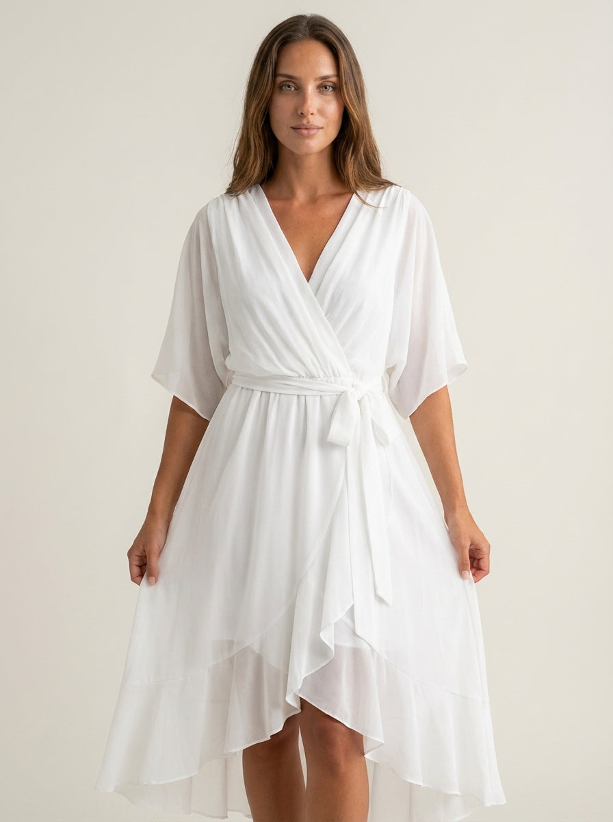 Robe Longue Portefeuille Fluide – Blanc