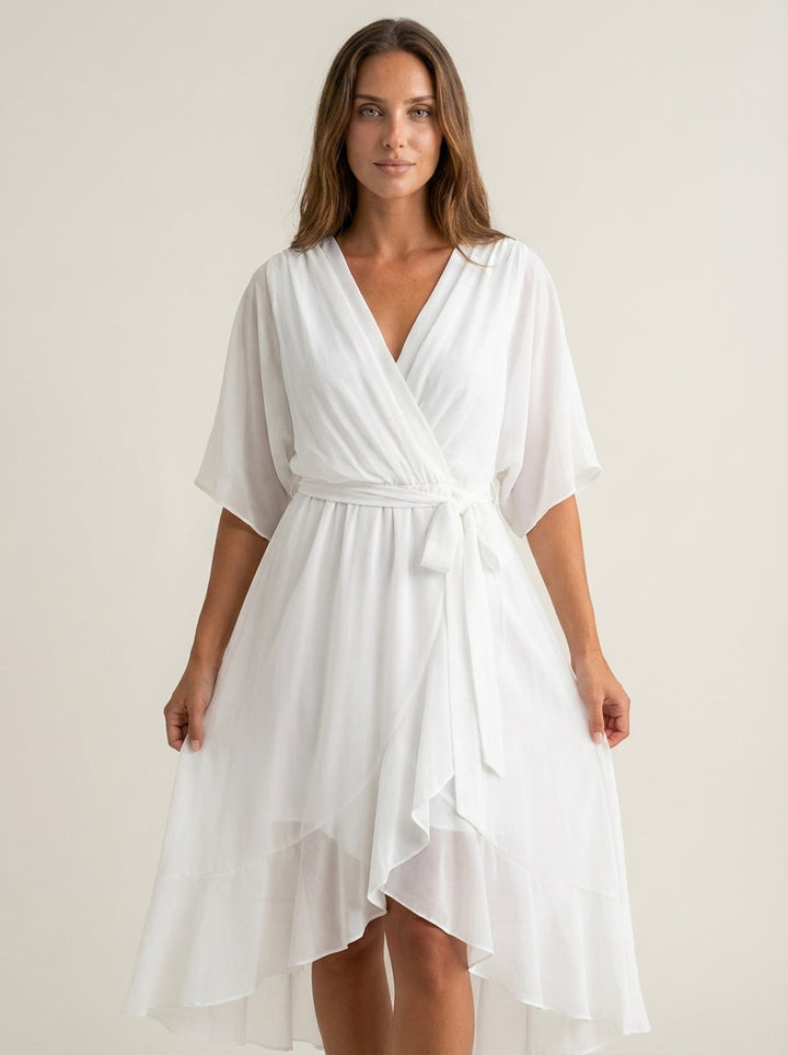 Robe Longue Portefeuille Fluide – Blanc