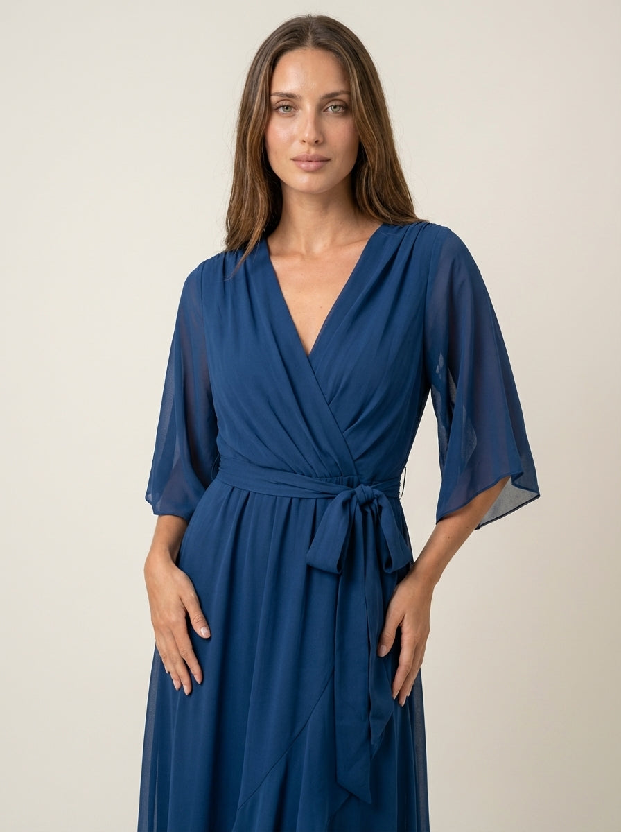 Robe Longue Portefeuille Fluide – Bleu Marine