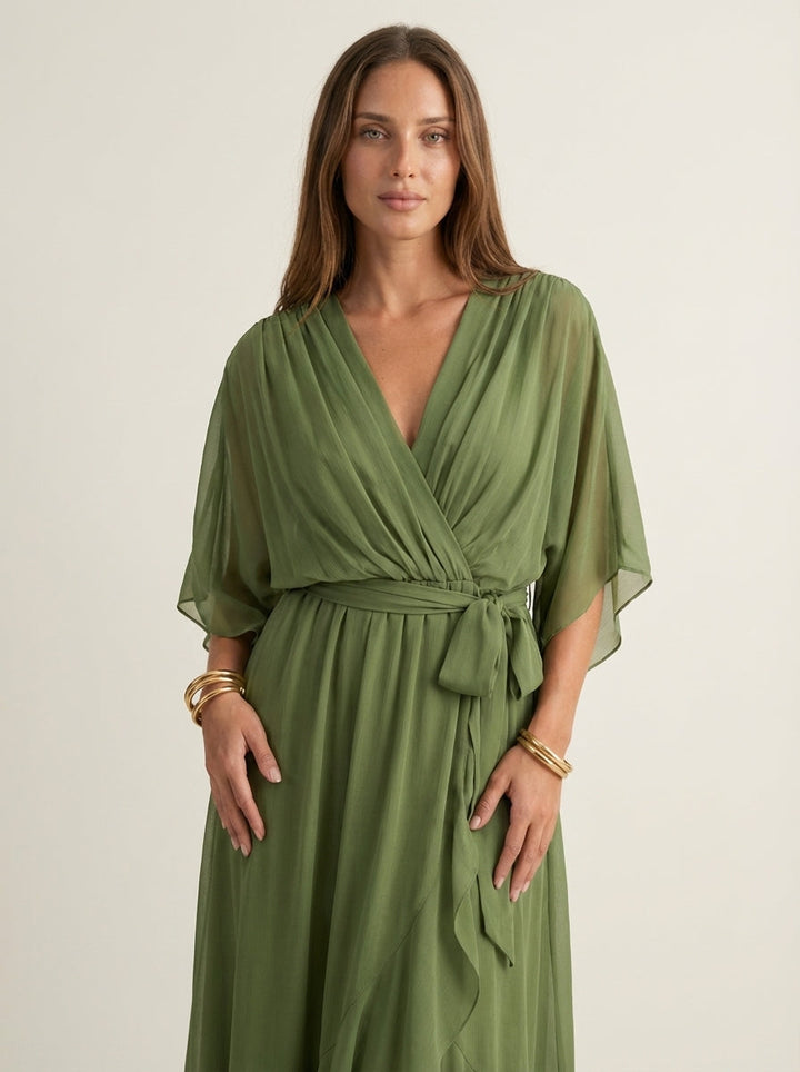 Robe Longue Portefeuille Fluide – Vert