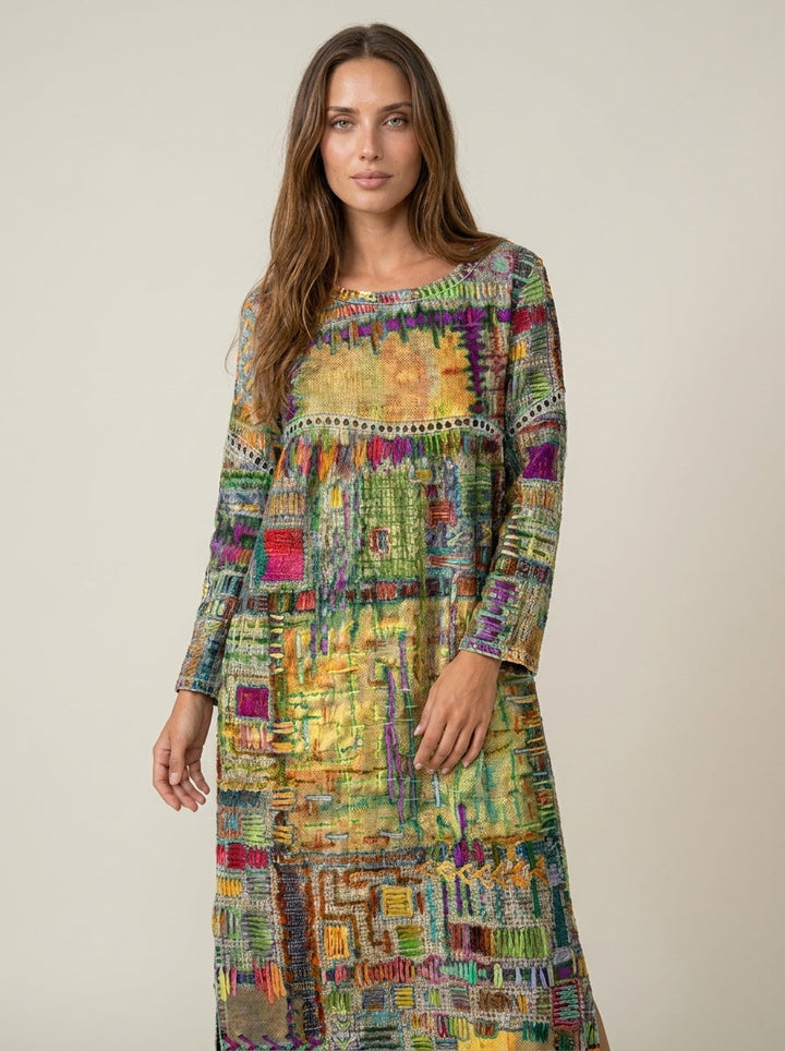 Robe Midi Broderies Ethniques – Jaune