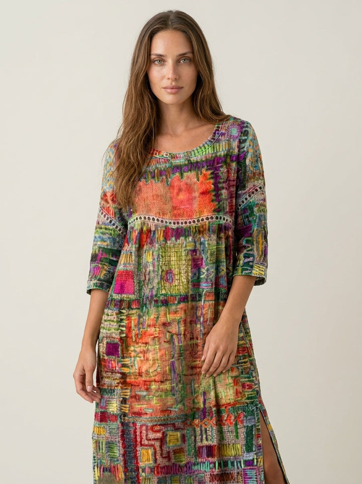 Robe Midi Broderies Ethniques – Orange
