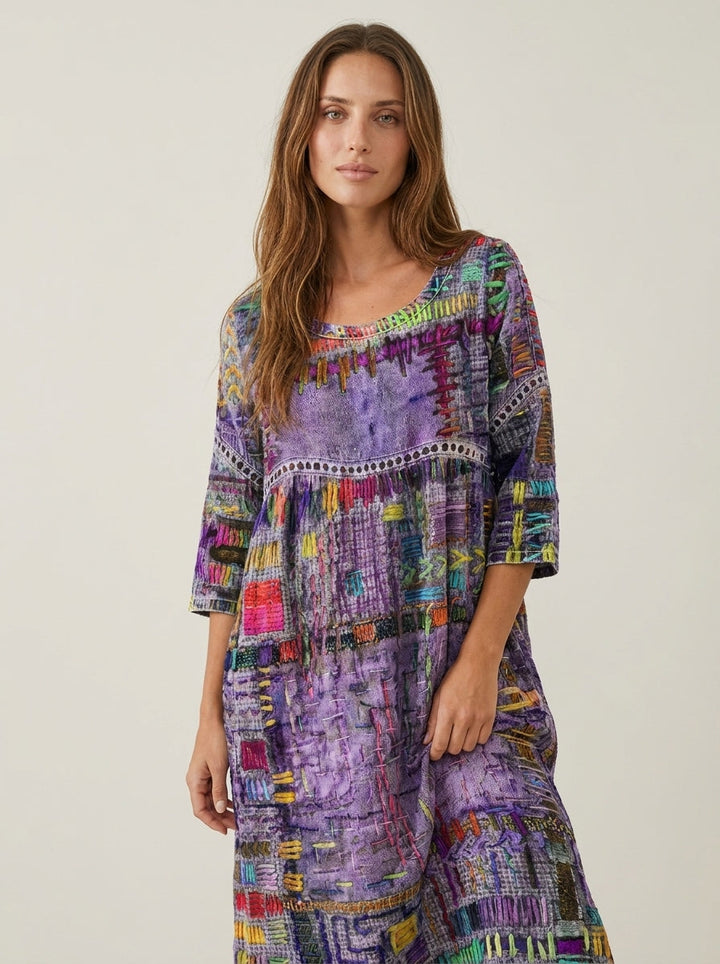 Robe Midi Broderies Ethniques – Púrpura