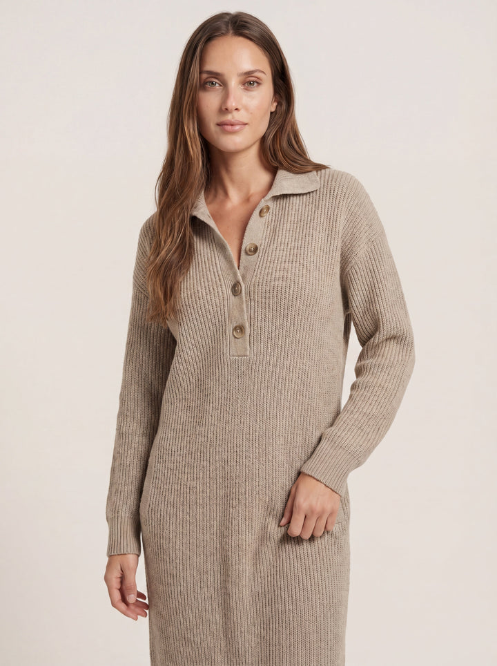 Robe Midi Col Polo – Caqui