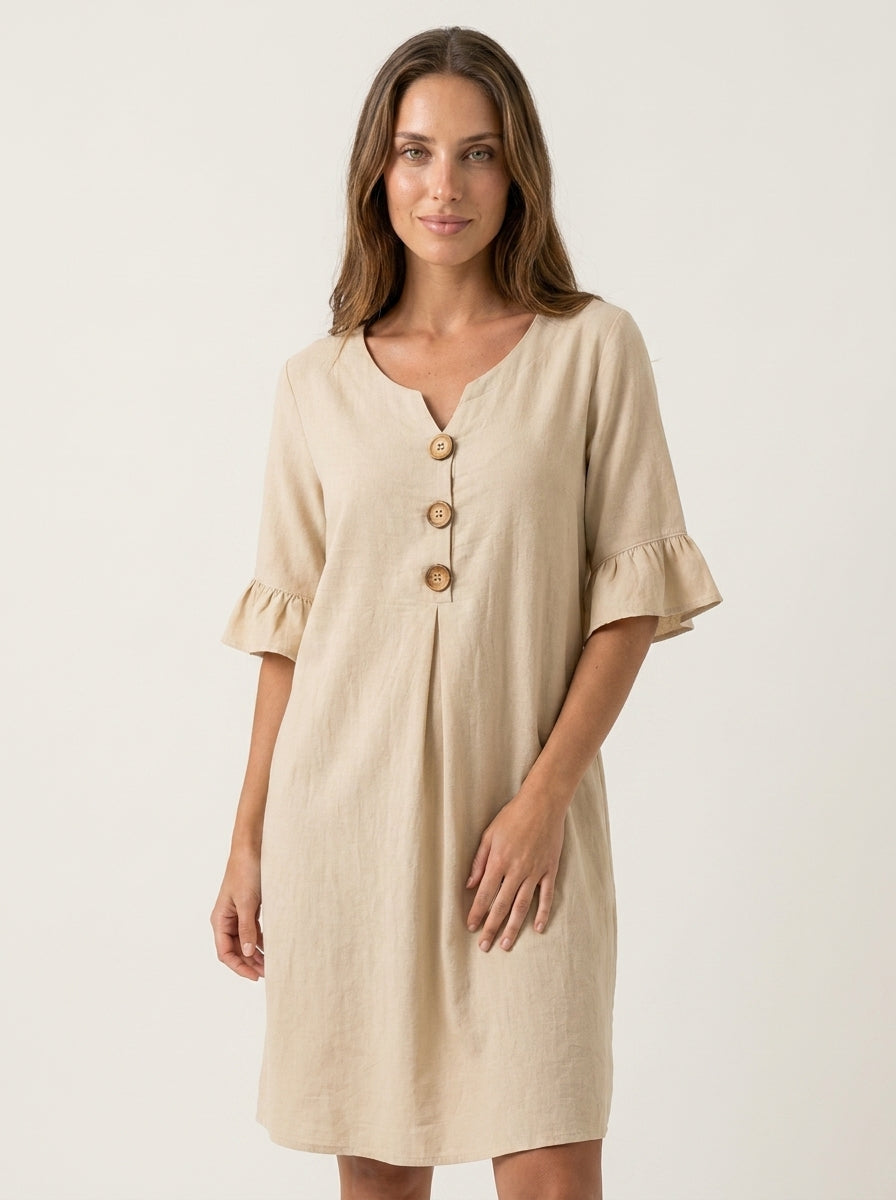 Robe Midi d'Été à Volants – Beige