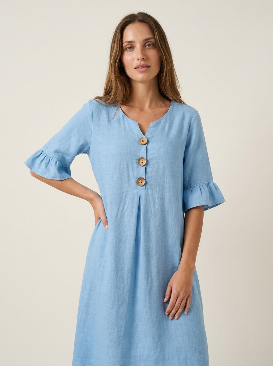 Robe Midi d'Été à Volants – Bleu Clair