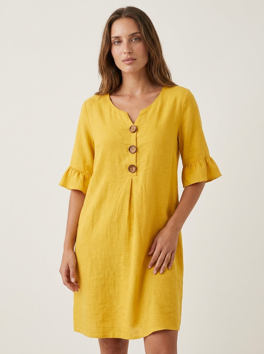 Robe Midi d'Été à Volants – Jaune
