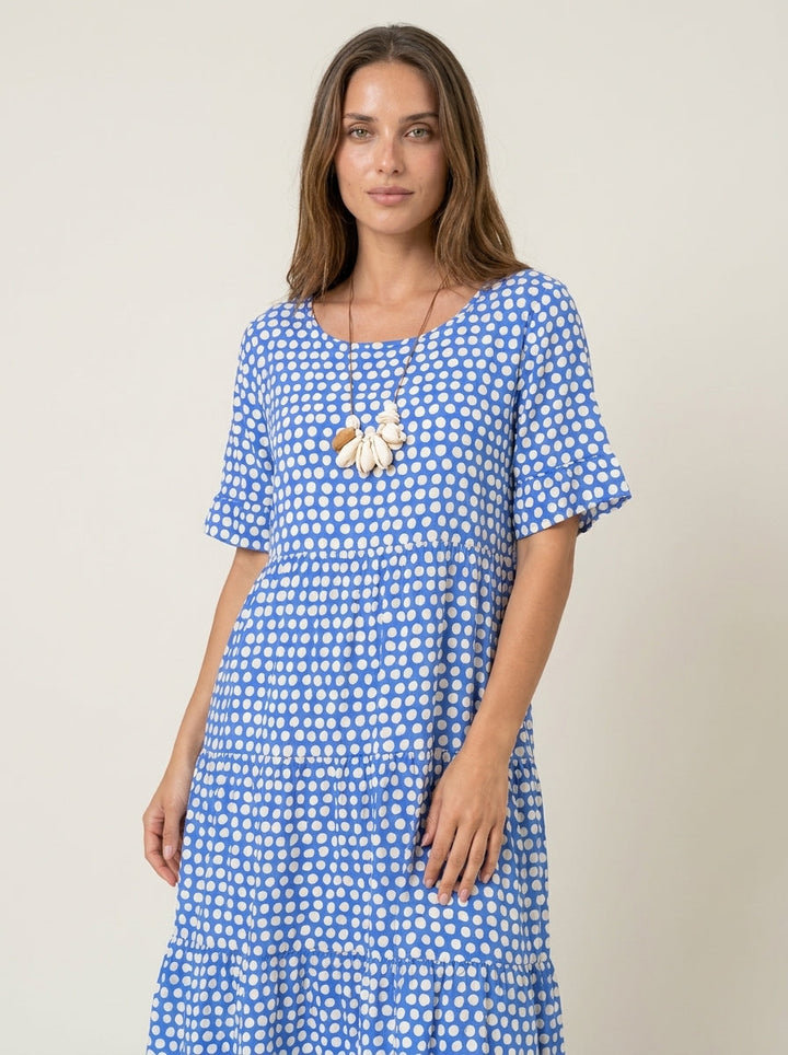 Robe Midi Fluide à Pois – Bleu