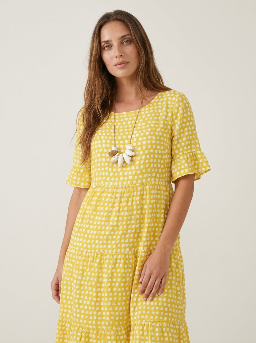Robe Midi Fluide à Pois – Jaune