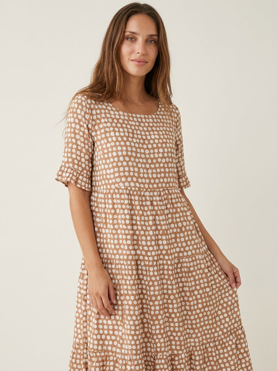 Robe Midi Fluide à Pois – Marron