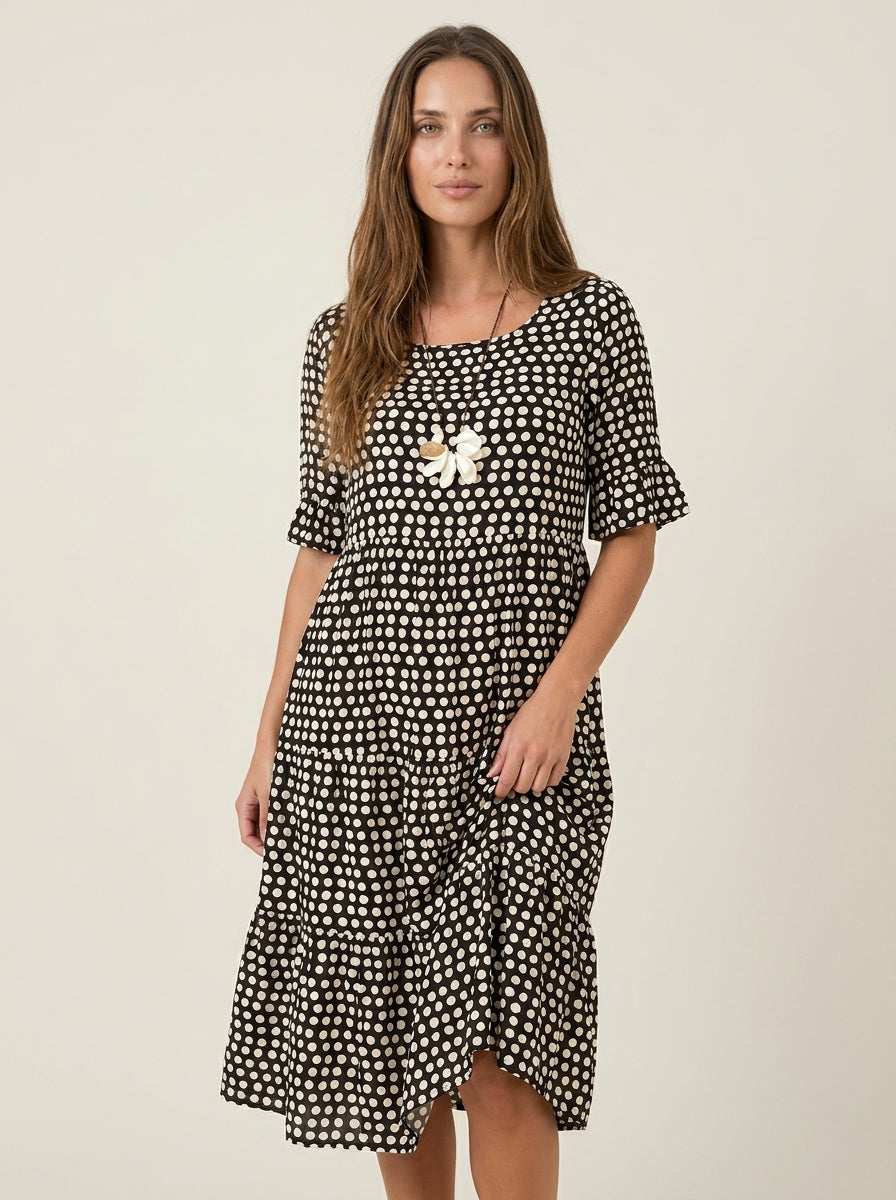 Robe Midi Fluide à Pois – Noir