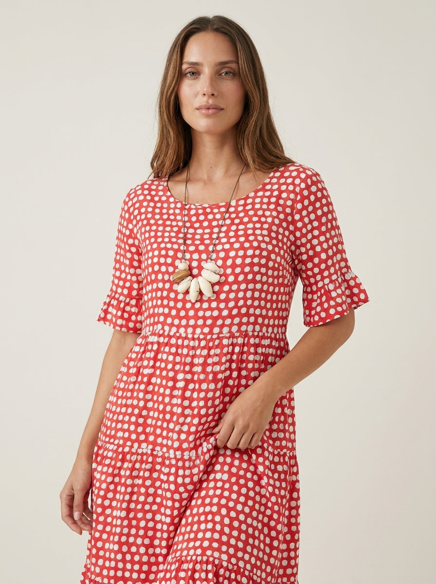 Robe Midi Fluide à Pois – Rouge